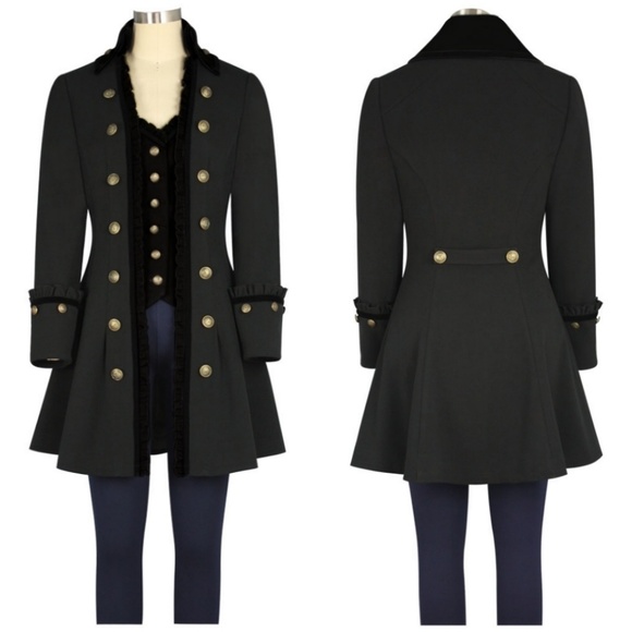 Steampunk Velvet Trim Jacket Trench Coat.BNWOT. Never worn. Size L - Picture 2 of 6